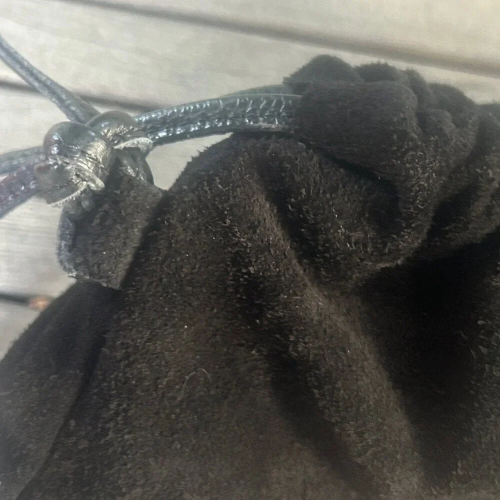 Black Suede Leather Drawstring Italian Made Hobo Bag